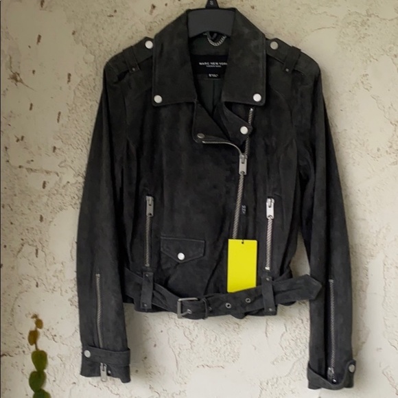 Andrew Marc Sabrina Suede Moto Jacket Sizes S & M Charcoal Grey Rare & Sold Out - Picture 3 of 8